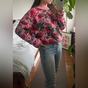 Pink and Green Knit Sweater with drop sleeves